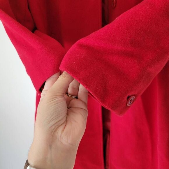 Lands' End 100% Wool Classic Red Women's Coat Long Buttons Pockets 8 M - Picture 5 of 8